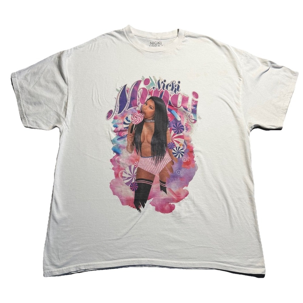Nicki Minaj Graphic T Shirt XL White Lollipop Candy Rap‎ Tee 2023 Music Merch